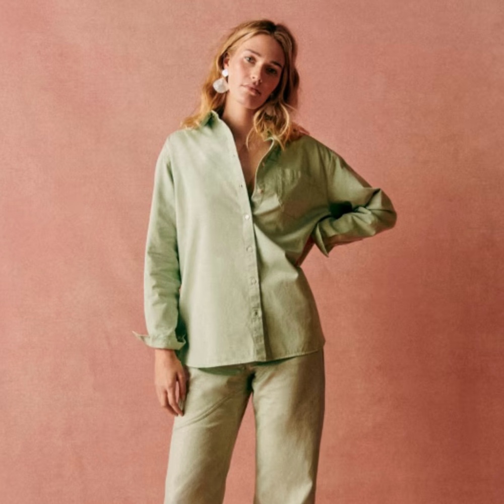 Sezane Light Green Button Down Shirt